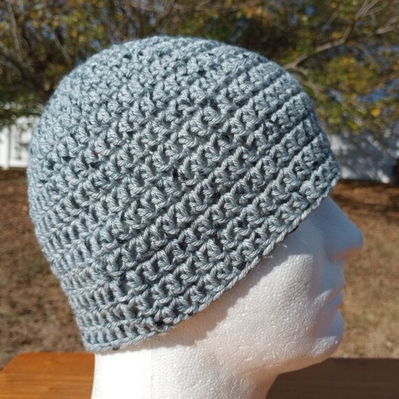 Men's Head Hugger Beanie Hat Handmade Tin Roof Gray Crochet Hiking Outdoors L - Picture 4 of 9